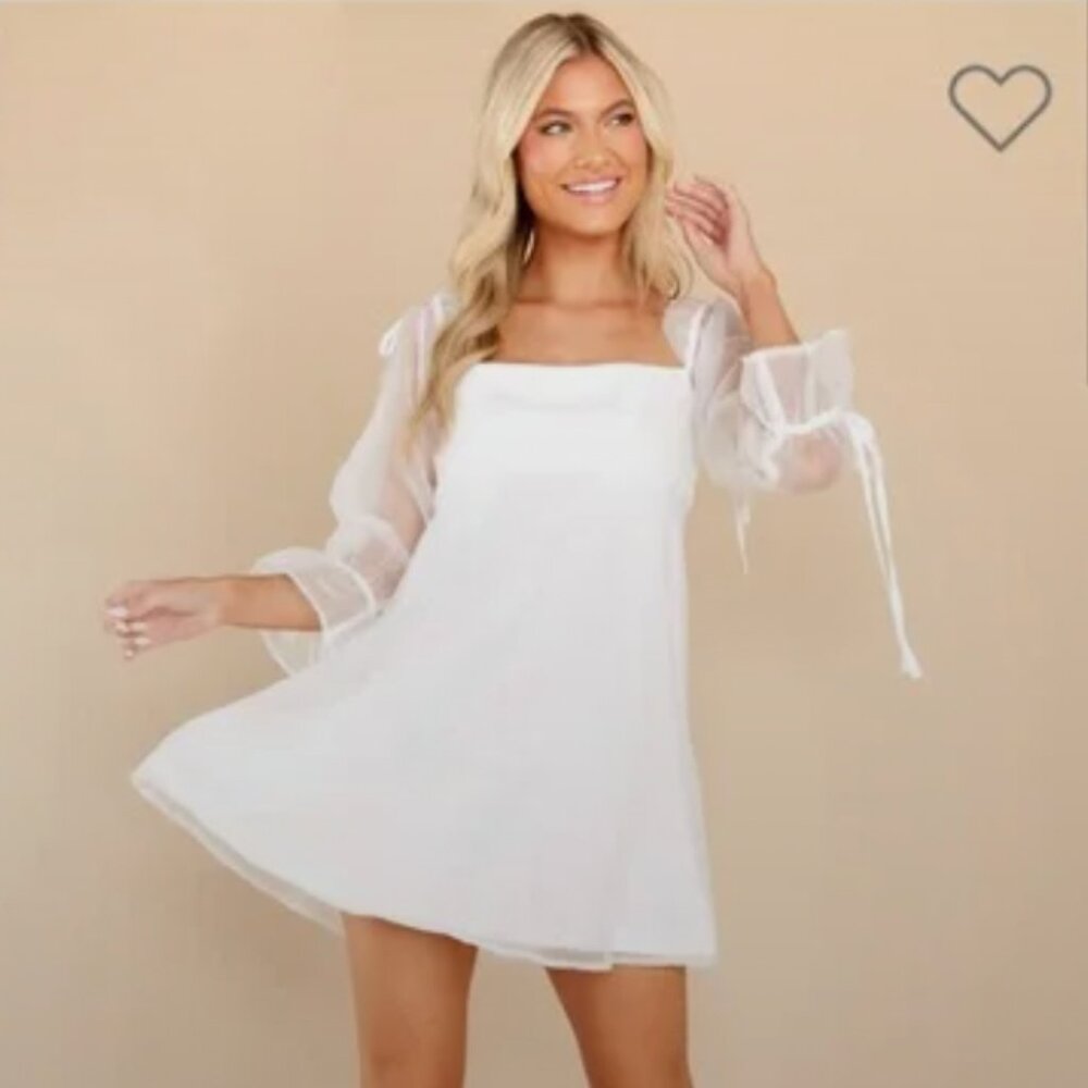 Thinking Maybe White Puff Sleeve Dress - Never Worn